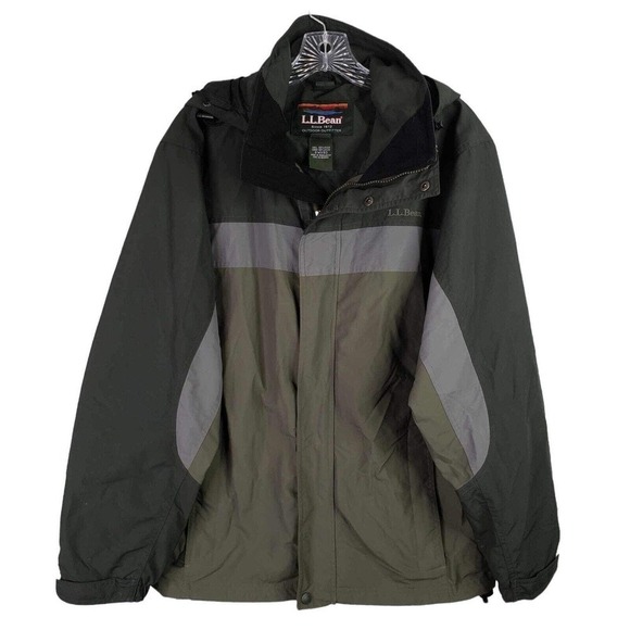 LL Bean Jacket Classic Full Zip Lined Nylon Mens Small Green Hood Midweight - Picture 2 of 11